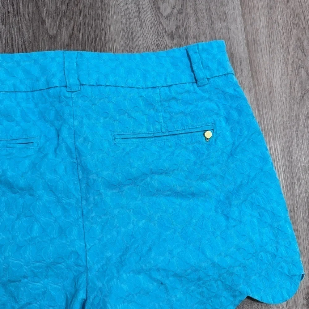 Crown & Ivy Shelby Scalloped Hem Shorts Preppy Southern Bright Blue 10 Turquoise